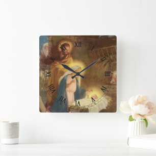 Weihnachtskrippe, Mary Joseph Baby Jesus Quadratische Wanduhr