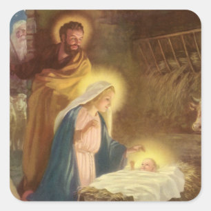 Weihnachtskrippe, Mary Joseph Baby Jesus Quadratischer Aufkleber