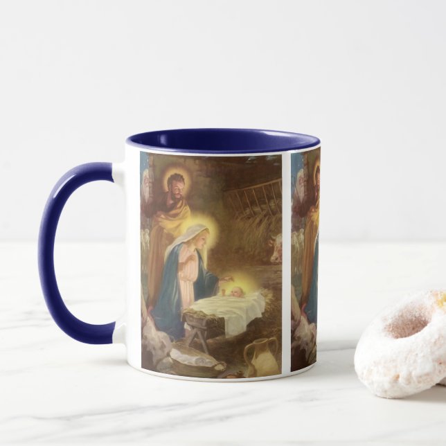 Weihnachtskrippe, Mary Joseph Baby Jesus Tasse (Mit Donut)