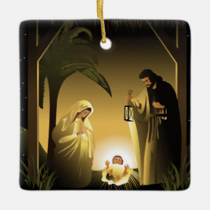 Weihnachtskrippe Mary, Joseph und Baby Jesus Keramikornament