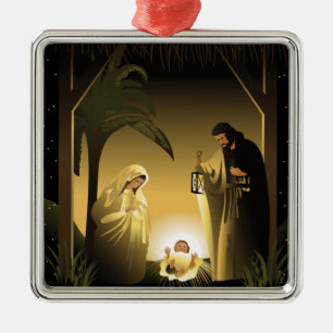 Weihnachtskrippe Mary, Joseph und Baby Jesus Silbernes Ornament
