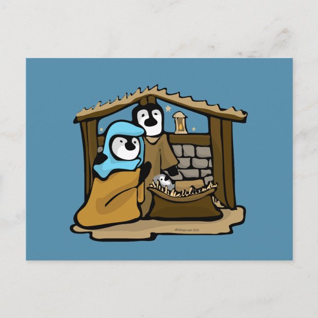 Weihnachtskrippe mit Pinguinen Postkarte (Vorderseite)