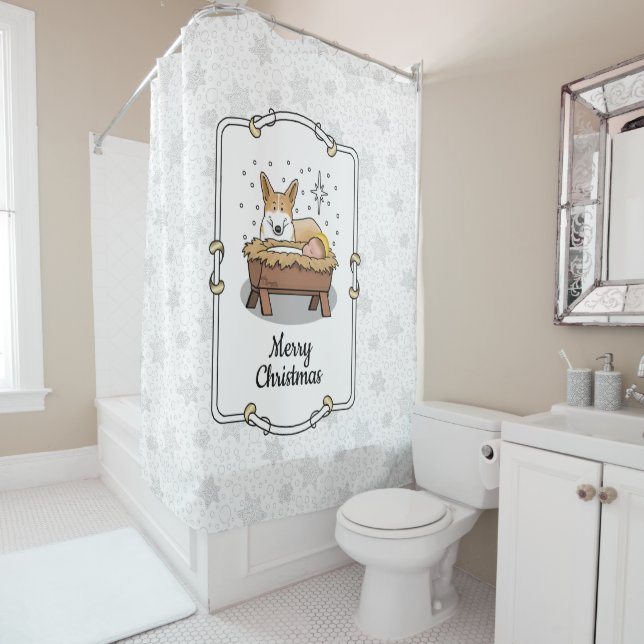 Weihnachtskrippe Pembroke Walisischer Korgi (rot1) Duschvorhang (Beispiel)
