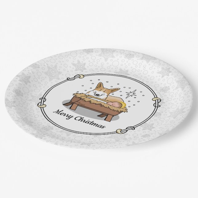 Weihnachtskrippe Pembroke Walisischer Korgi (rot1) Pappteller (Schrägansicht)