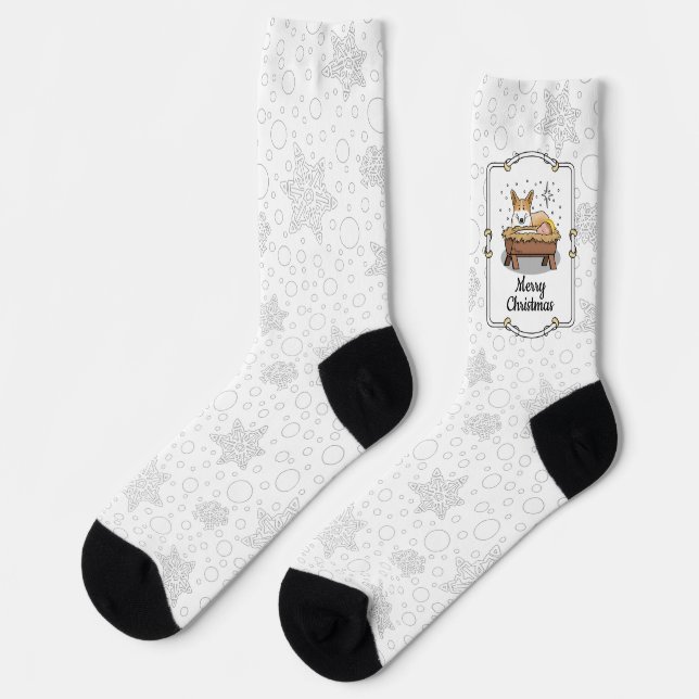 Weihnachtskrippe Pembroke Walisischer Korgi (rot1) Socken (Linkes Detail)