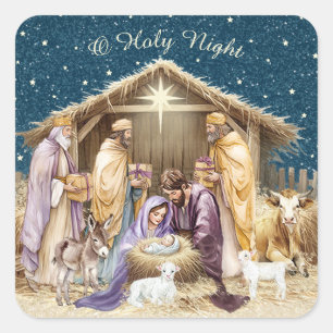 Weihnachtskrippe Quadratischer Aufkleber