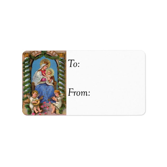 Weihnachtskrippe Vintage Geschenkmarke Adressaufkleber (Vorne)