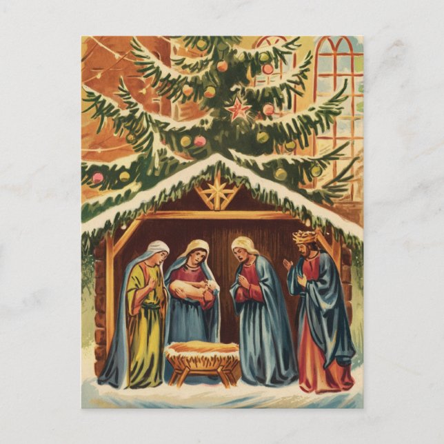Weihnachtskrippe vintage postkarte (Vorderseite)