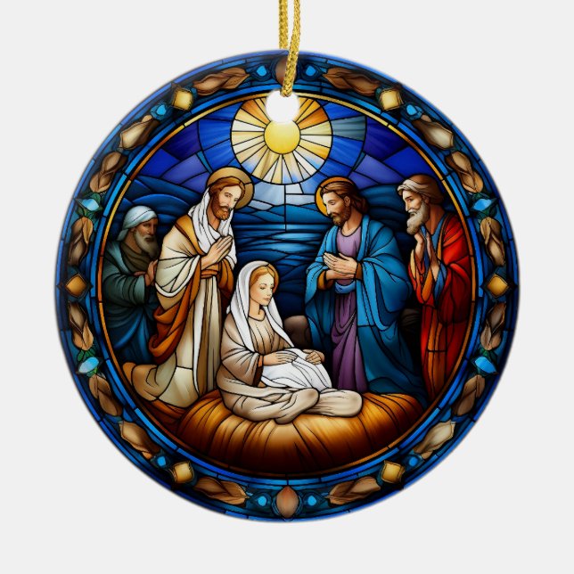 Weihnachtskrippen, festgehaltenes Glas Keramik Ornament (Vorne)