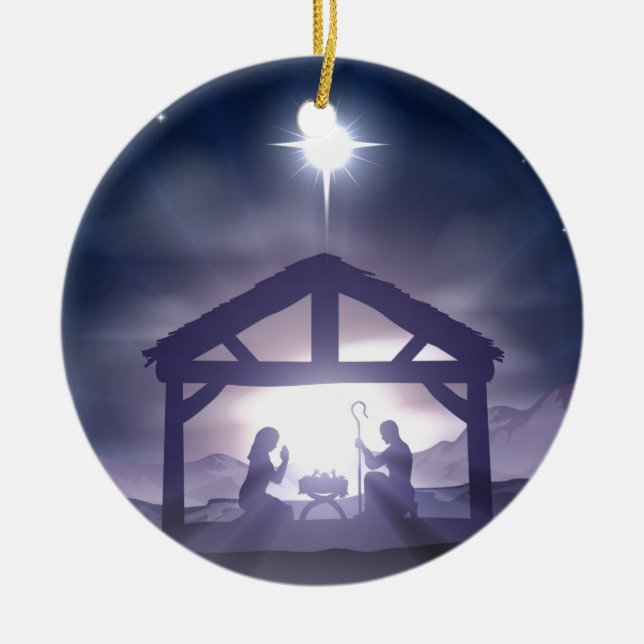 Weihnachtskrippen-Geburt Christis-Szene Keramikornament (Vorne)