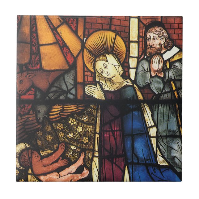 Weihnachtskrippen in festgeklemmtem Glas Fliese (Vorderseite)