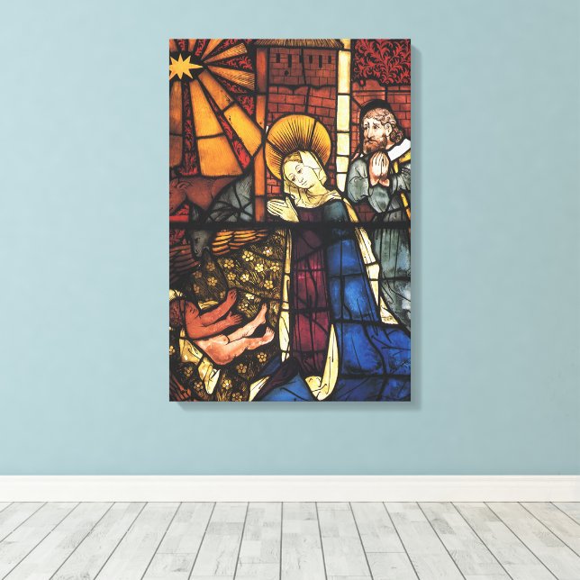 Weihnachtskrippen in festgeklemmtem Glas Leinwanddruck (Insitu (Holzboden))