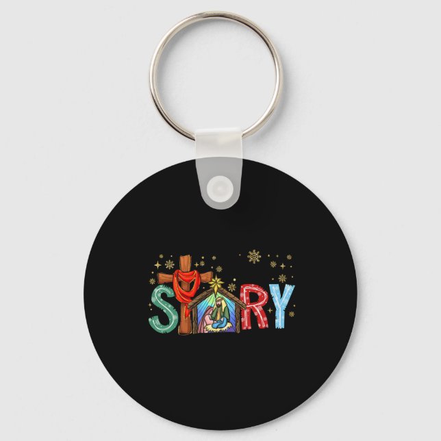 Weihnachtskrippen Jesus Cross True Story Xm Schlüsselanhänger (Vorderseite)