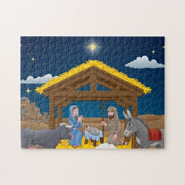 Weihnachtskrippen mit dem Baby Jesus Puzzle (Horizontal)