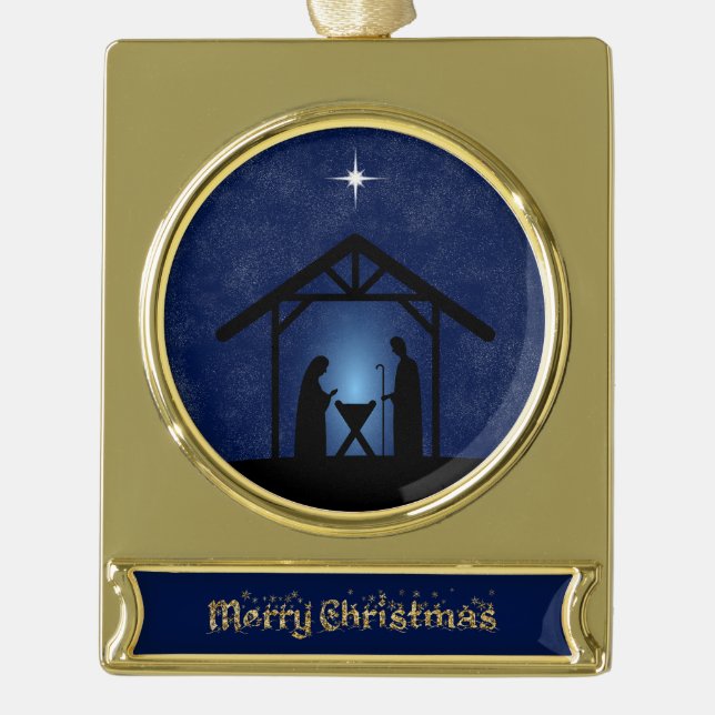Weihnachtskrippen Religiöse Banner-Ornament Gold (Vorderseite)