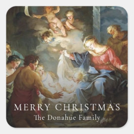 Weihnachtskrippen-Weihnachtsgeschenk-Tag Quadratischer Aufkleber