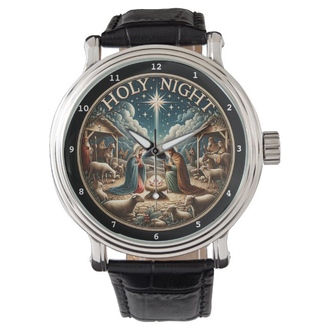 Weihnachtskrippendekoration Heilige Nacht Armbanduhr (Vorderseite)