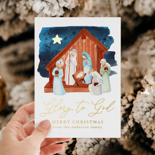 Weihnachtskrippenszene Ehre sei Gott Folien Feiertagskarte
