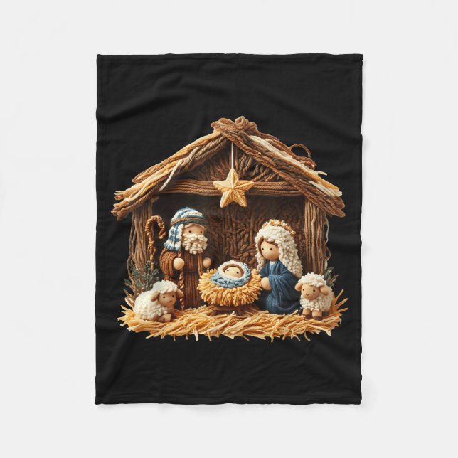 Weihnachtskrippenszene Faux-Yarn-Häkel-Jesus Weihn Fleecedecke (Vorderseite)