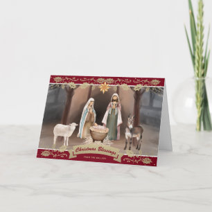 Weihnachtskrippenszene Stern von Bethlehem Rot Fei Karte