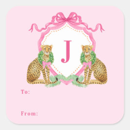 Weihnachtskrone Leopard-Wappen Monogramm Quadratischer Aufkleber