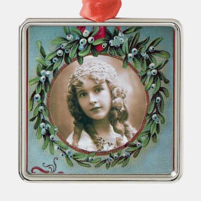 WEIHNACHTSkrone MIT MISTELZWEIG-FOTO-SCHABLONE Silbernes Ornament (Vorne)
