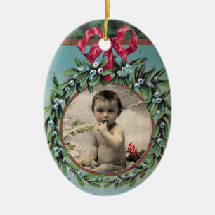 WEIHNACHTSKRONE MIT MISTELZWEIGEN FOTO-VORLAGE KERAMIK ORNAMENT