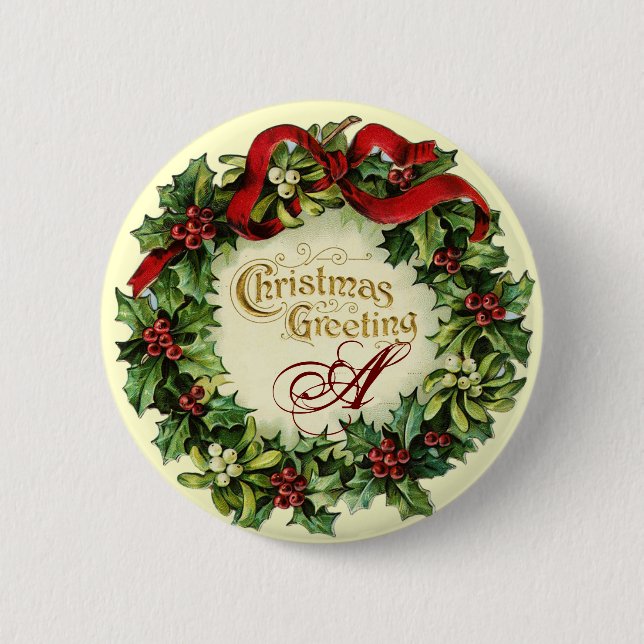 WEIHNACHTSKRONE MIT MISTELZWEIGEN UND STECHPALMENB BUTTON (Vorderseite)