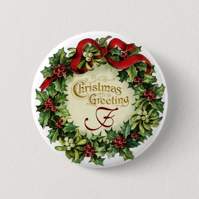 WEIHNACHTSKRONE MIT MISTELZWEIGEN UND STECHPALMENB BUTTON (Vorderseite)