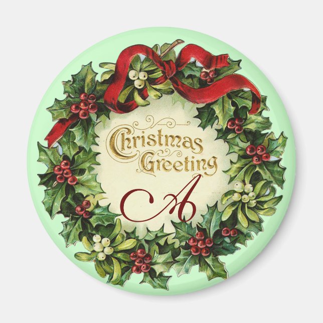 WEIHNACHTSKRONE MIT MISTELZWEIGEN UND STECHPALMENB MAGNET (Vorne)