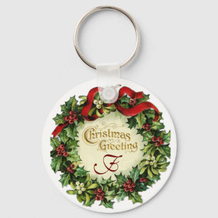 WEIHNACHTSKRONE MIT MISTELZWEIGEN UND STECHPALMENB SCHLÜSSELANHÄNGER