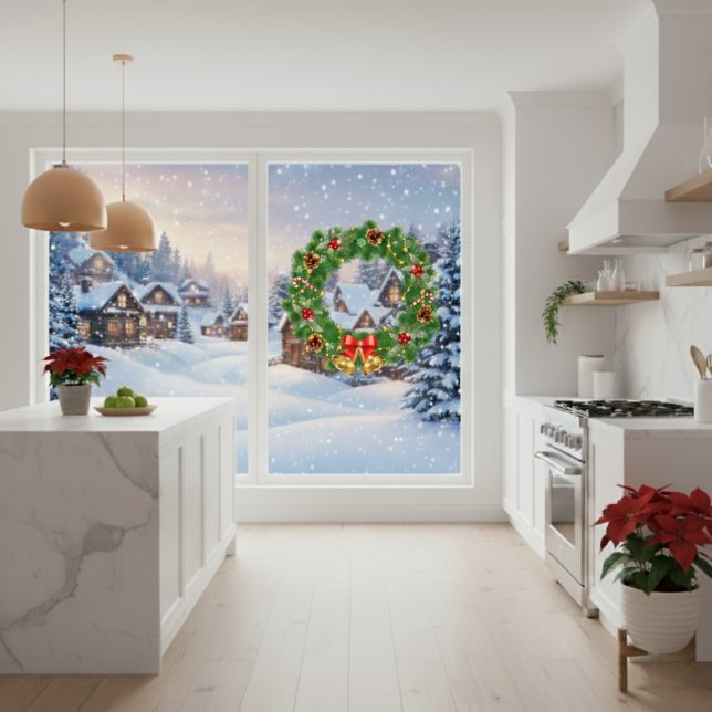 Weihnachtskronenklammer Fensteraufkleber (Christmas Wreath Window Cling)