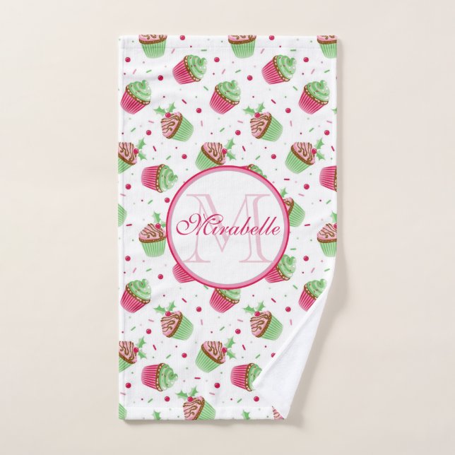 Weihnachtskuchen-Design, Name und Monogramm Handtuch (Handtuch)