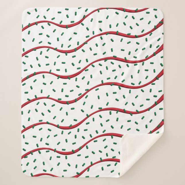 Weihnachtskuchen Roter Streifen Frosting Grüne Spr Sherpadecke (Vorderseite)