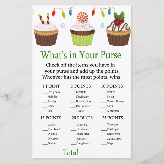 Weihnachtskuchen Was ist in deinem Handtaschenspie (Vorderseite)