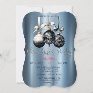 Weihnachtskugeln,Blauer Metallischer Firmenparty Einladung