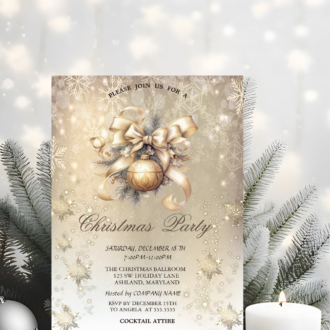 Weihnachtskugeln Bogen Schneeflocken Gold Einladung (Von Creator hochgeladen)