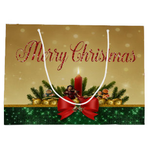 Weihnachtskugeln, Kerze, Frohe Weihnachten Große Geschenktüte