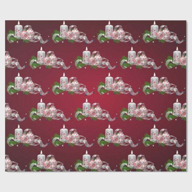 Weihnachtskugeln, Kerze Rot Festtag Geschenkpapier (Flach)