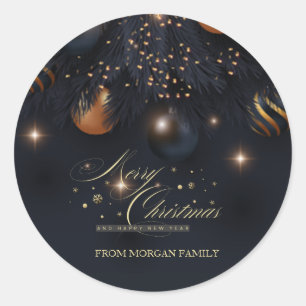 Weihnachtskugeln Kiefernbaum Zweige Schwarz Runder Aufkleber