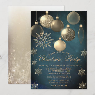 Weihnachtskugeln, Schneeflocken Firmenparty Einladung