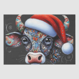 Weihnachtskuh Bull mit Weihnachtsmannmütze Folk En Seidenpapier