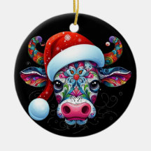 Weihnachtskuh Bull mit Weihnachtsmannmütze Mexikan