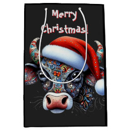 Weihnachtskuh Bull mit Weihnachtsmannmütze Mexikan Mittlere Geschenktüte