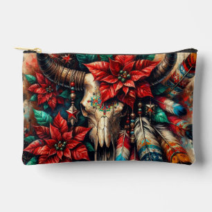 Weihnachtskuh Bull Skull Poinsettias Feathers Zubehörtasche