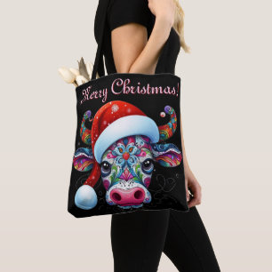 Weihnachtskuh Bull Weihnachtsmannmütze Mexikanisch