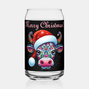 Weihnachtskuh Bull Weihnachtsmannmütze Mexikanisch Dosenglas