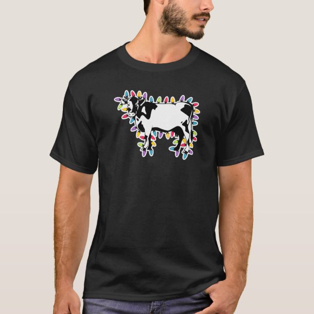 Weihnachtskuh eingewickelt in farbige Lichterkette T-Shirt (Vorderseite)
