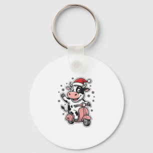 Weihnachtskuh fährt auf rosa Roller Vintage Vector Schlüsselanhänger
