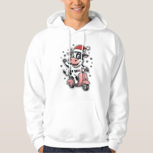 Weihnachtskuh fährt auf rosa Roller Vintage Vektor Hoodie